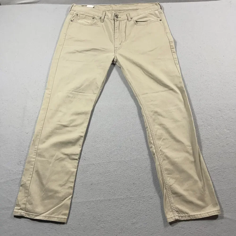 Levi’s 514 Straight Fit Pants Men 38x30 Khaki Stretch Twill Jeans Tag 38x32